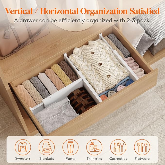 Lifewit 10 Pack Drawer Dividers Plastic 6" High, 13.5-22" Adjustable Drawer Organizers for Clothes, Expandable Dresser Separators in Bedroom/Bathroom/Kitchen/Fridge/Office Organization and Storage