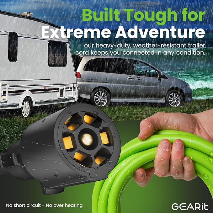 GEARit 7 Way Trailer Cord (16 Feet) 7-Pin Plug Weatherproof Heavy Duty Wiring Harness Cable for for RV Trailers and Campers - 16Ft
