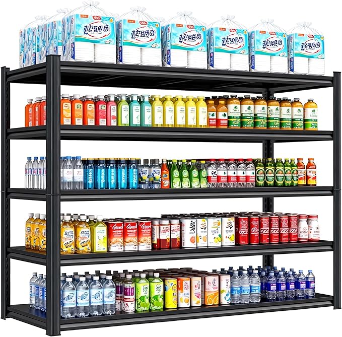 Garage Storage Shelves,5 Tier Shelving Unit, 40 inch Wide, 18” Deep, 78” Tall Organizer Metal Shelf for Basement/Laundry/Pantry Heavy Duty, Adjustable,Easy to Install (5Tier-45.3"Wx19.7"Dx63"H)