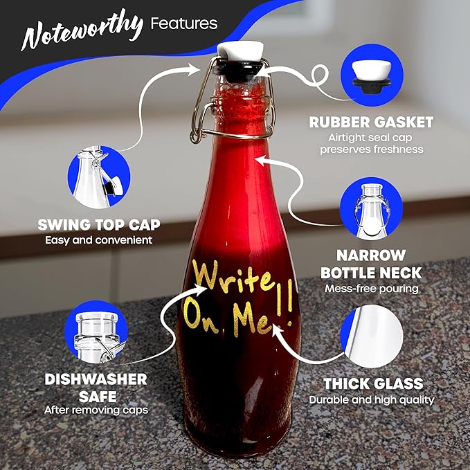 Nevlers 17 Oz Teardrop Flip Top Glass Bottle 12 Pack | Swing Top Glass Bottles with Airtight Lid, Brush, Funnel, Shrink Wrap, Tags & Marker | Beer Bottles For Home Brewing | Oil Bottle | Kombucha Jar