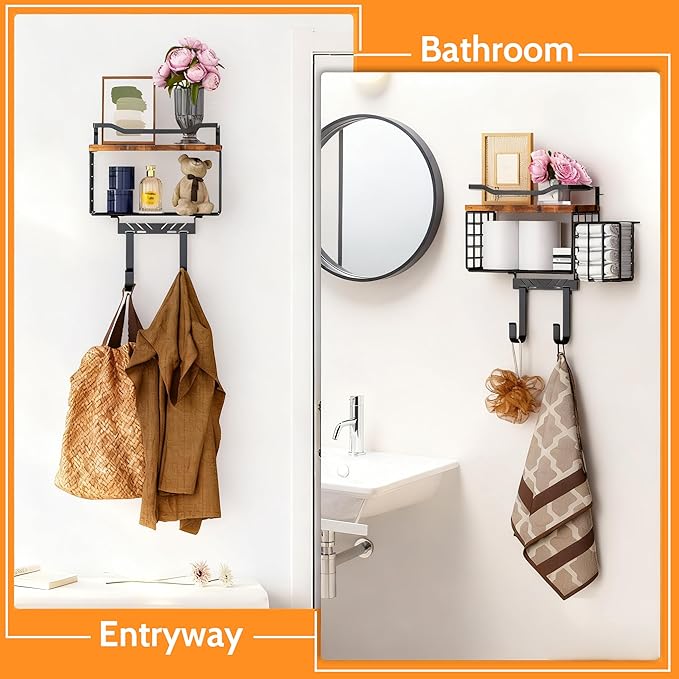Ironing Board Hanger, T&Y Iron Board Holder Wall Mount with Ironing Caddy, Metal Ironing Board Holder Storage Organizer, Floating Wood Shelf for Laundry Room Decor Accessories Organization