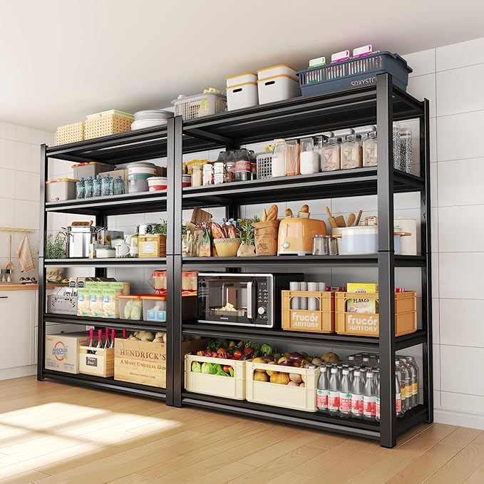 5-Tier Metal Storage Shelves,Adjustable Heavy Duty Shelving Units,Kitchen Shelves Organizer,2750 LBS,Standing Shelf for Pantry Garage Laundry Room (Black, 71" H*45.3" W*15.8" D)