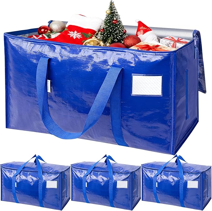 TICONN 4 Pack Extra Large Moving Bags with Zippers & Carrying Handles, Heavy-Duty Storage Tote Moving Boxes for Space Saving (4 Pack, Blue)