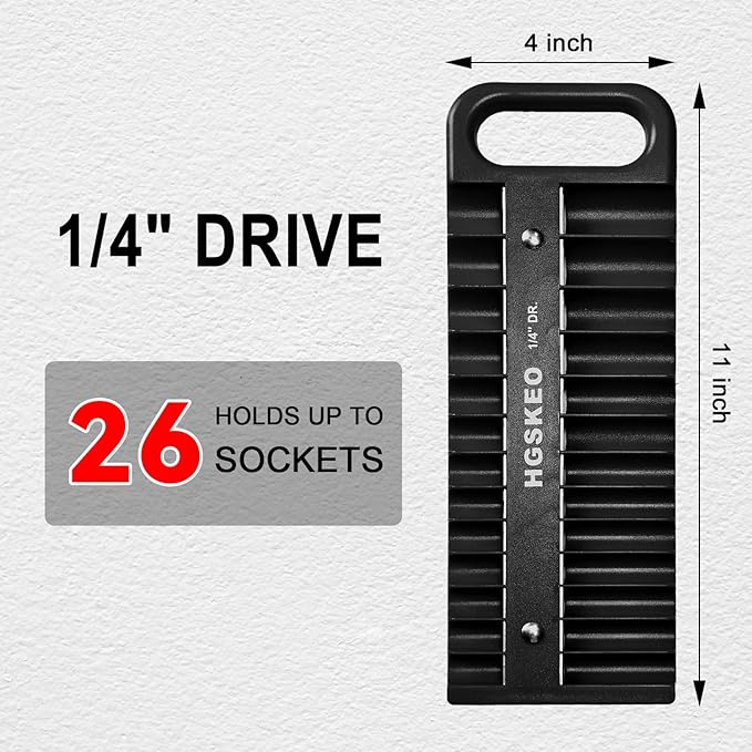 Magnetic Socket Holder Set with Handle, Portable Socket Organizer, Heavy Duty Socket Racks (Black, 1/4" Drive)