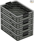 SIDIO Quarter Crate 4 Pack of Stackable Storage Bins - Organizer Bins with Dividers for Garage Organization, Home Storage - Heavy Duty Plastic Containers - 19.16” x 12.75”x 4.57” (Stealth)