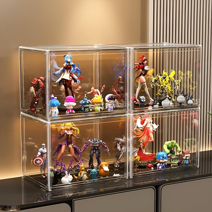 Clear Stackable Plastic Storage Bins with Lid, Dustproof Display Cases, Extra Large Figures Collectibles Showcase, Boot & Shoe Boxes, Helmet Protection Organizer (Clear-XL-3 Pack)