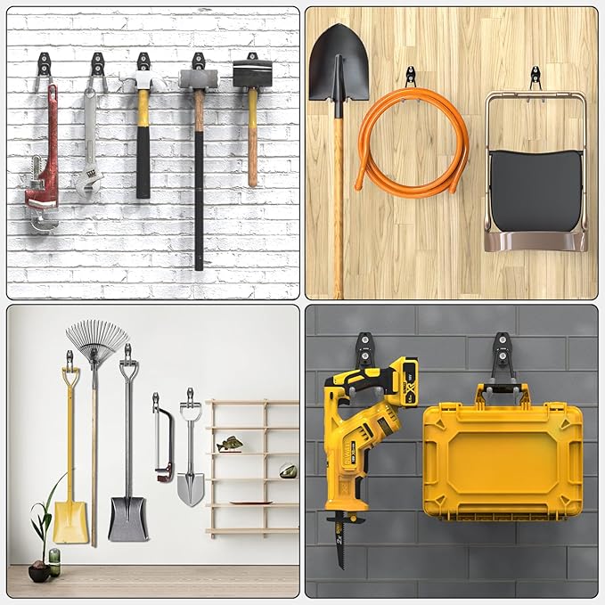 3-H Garage Wall Hooks 10 Pack, Heavy Duty Garage Hooks with Extra Welding Spots, Wall Mount Storage Organizer for Hanging Garden Lawn Tools, Chair, Shovel, Blower, Toolkit (Grey)