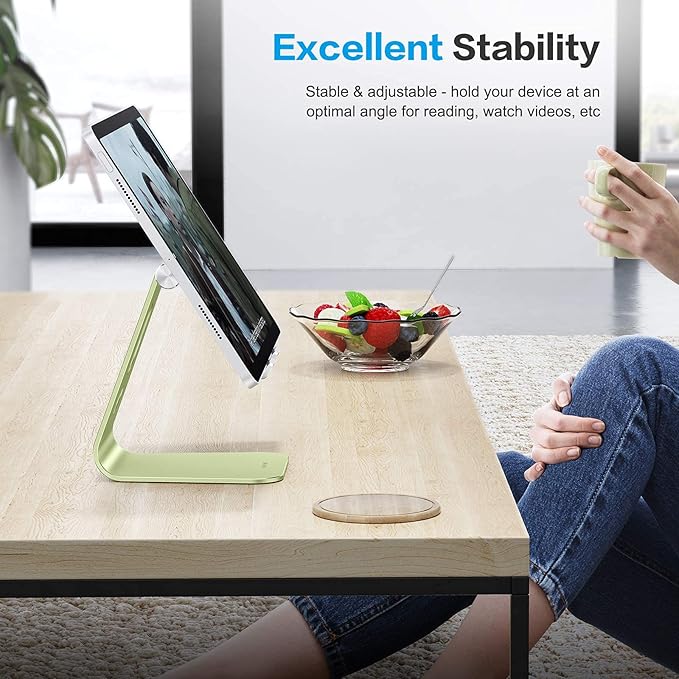 OMOTON Adjustable Tablet Stand for Desk, Upgraded Longer Arms for Greater Stability, T2 Tablet Holder with Hollow Design for Bigger Sized Phones and Tablets Such as iPad Pro/Air/Mini, Green