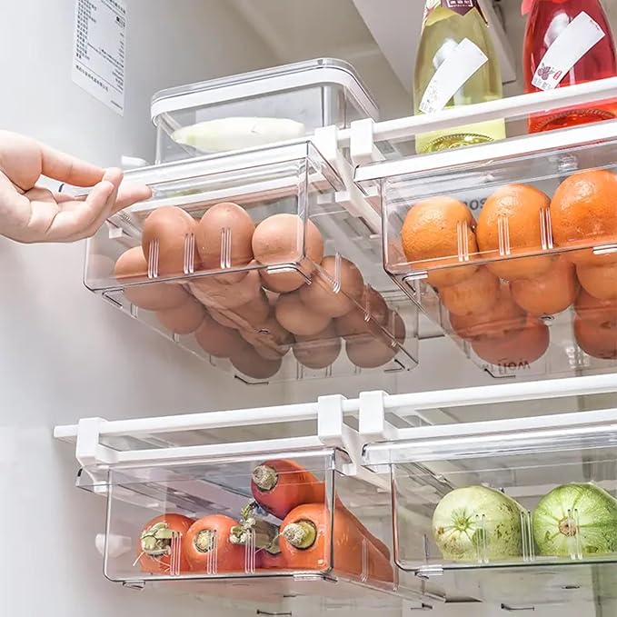 EVNE Refrigerator Drawers Fridge Drawer Organizer Fridge Organizer Drawers Small Size Refrigerator Shelf Pull Out Shelf Storage, Storage Egg Deli Cheese Meat 4 Liners Mats Included 15'' Max Size