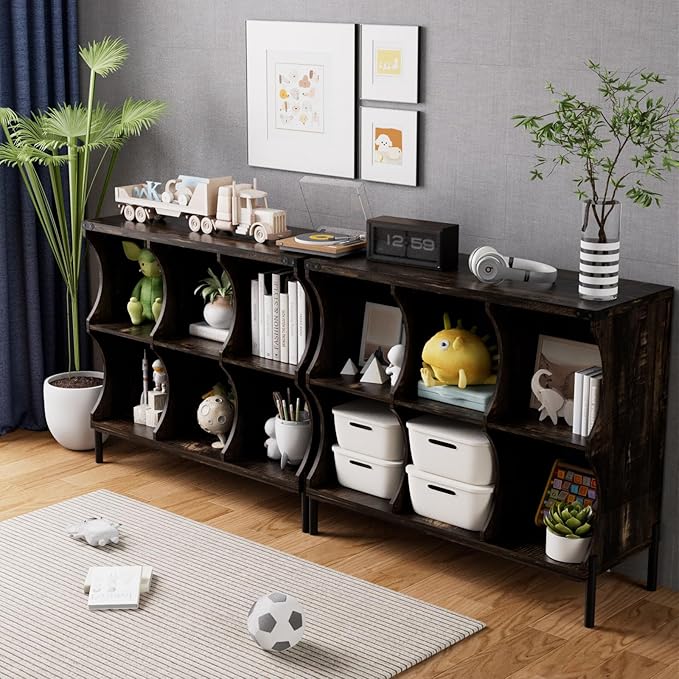6 Cube Storage Shelf Organizer, Low Book Shelf Bookcase Entryway Table, Wood Closet Storage Display Cabinet TV Stand for Living Room, Office,Bedroom, Dorm, Dark Brown with Dark Brown Top