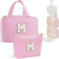 YOOLIFE Christmas Gifts for Women Stocking Stuffers, Initial Hanging Toiletry Bag for Women, Travel Toiletry Bag, Birthday Gifts for Mom Daughter Sister Friends, Letter M, Pink