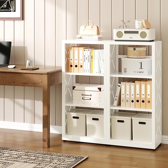 Narrow Bookshelf,3 Tier Bookcase,34" White Metal Small Bookshelf with Adjustable Feet and Adjustable Shelves,Home Office Bookcase Shelf Storage Organizer for Living Room、Kitchen