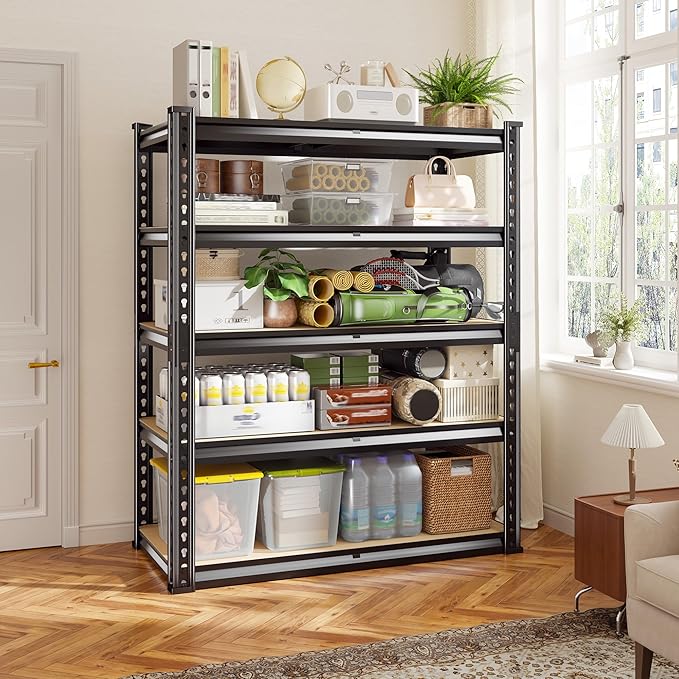 60.1" H Garage Storage Shelves 1990LBS Storage Shelves, 5 Tier Adjustable Metal Shelving, Garage Shelving for Storage, Basement, Warehouse, Pantry, Kitchen, 27.5" W x 11.9" D x 60.1" H, Black, 2 Pack