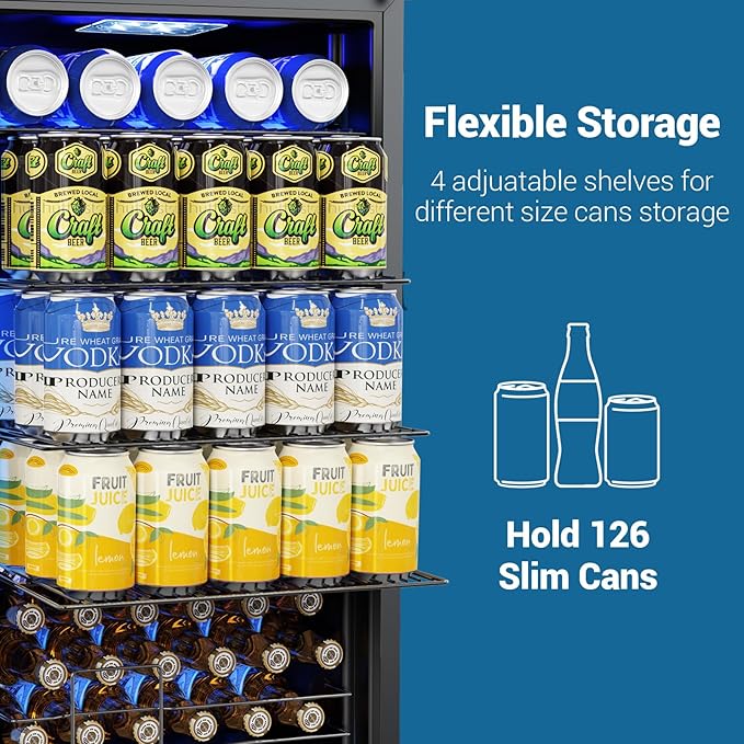 Mini Fridge 3.2 Cu.Ft Small Beverage Refrigerator 126 Can Lockable Drink Cooler with Glass Door, Safety Lock, for Beer Soda Black