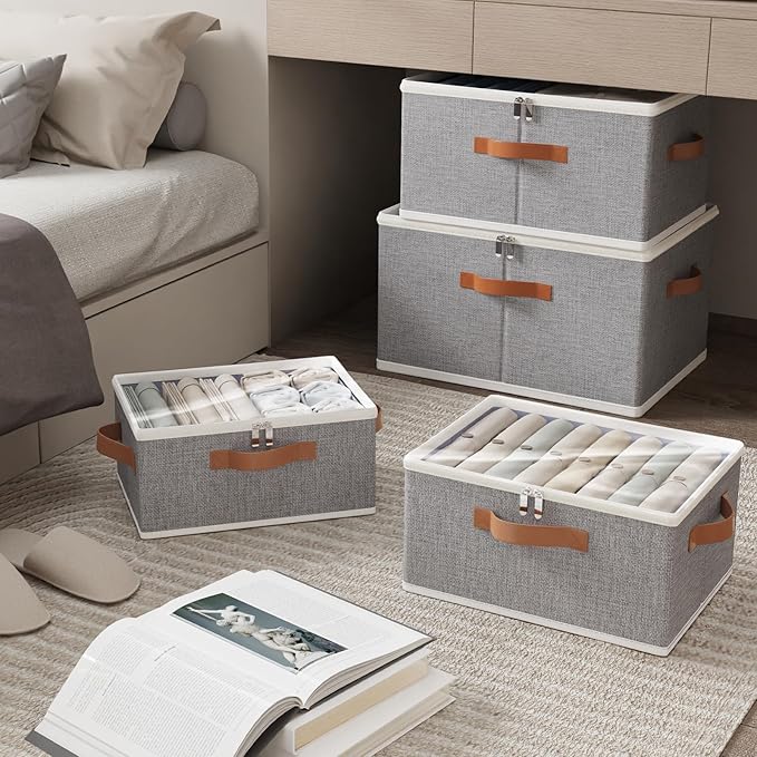 OUTBROS Clothes Storage Boxes with Lid, Large Foldable Bags, Wardrobe Organiser with Handle and Zipper, Used for storing blankets, pillows, 15.7 x 11.8 x 7.9 inch, 2-Pack