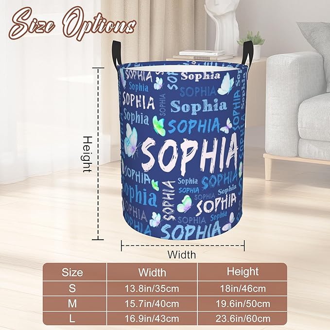 Custom Name Laundry Hamper, Personalized Laundry Basket with Name for Laundry Room Dorm Bedroom, Customized Name Dirty Clothes Hamper with Handles for Clothes Toy Boys Girls Men Women