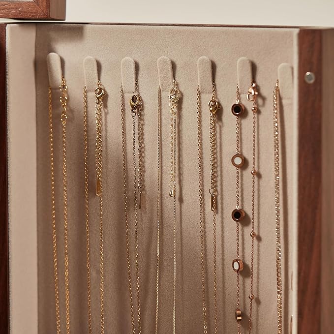 Black Walnut Wooden Jewelry Box, Wood Jewelry Organizer with 2 Side Doors Mirror Lockable Classical for Watch Necklace Ring Earring Storage Christmas Gifts-4 Layer with Curved Ring Grooves