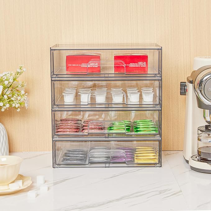 Vtopmart 12.1''W Clear Stackable Storage Drawers,8 Pack Acrylic Plastic Organizers Bins for Makeup Palettes, Cosmetics and Beauty Supplies,Ideal for Vanity, Bathroom,Cabinet,Desk Organization