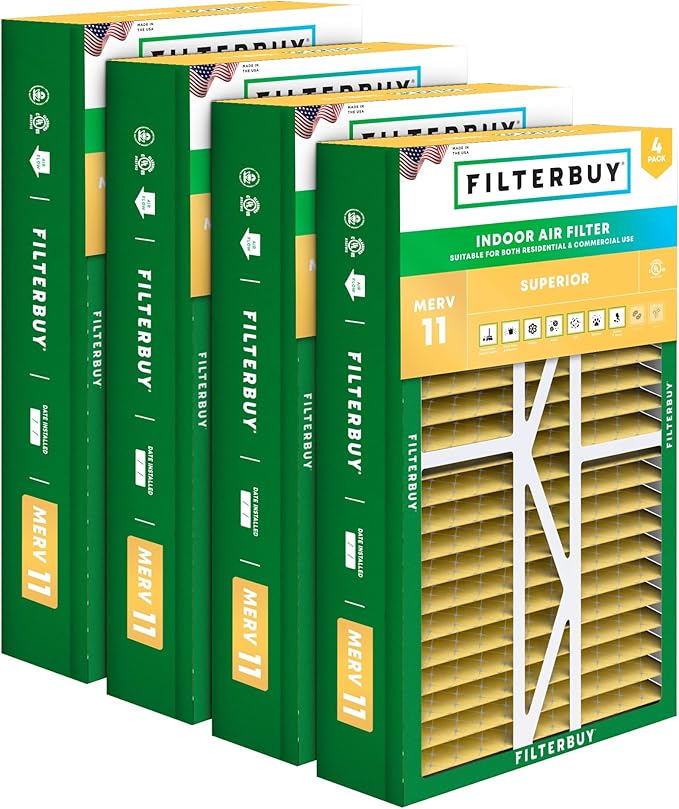 Filterbuy 17.5x27x5 Air Filter MERV 11 Superior Pet & Allergy Defense (4-Pack), Pleated HVAC AC Furnace Filters for Trane Perfect Fit & American Standard (Actual Size: 17.13 x 26.13 x 4.97)