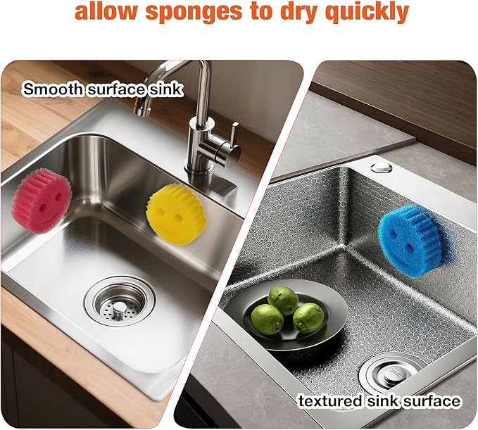 Smiley face sponge holder, kitchen Sink Caddy Organizer with Suction cup,Made of rust-proof aluminum that never rusts for Mommy & Daddy Sponges Black (1-Pack）