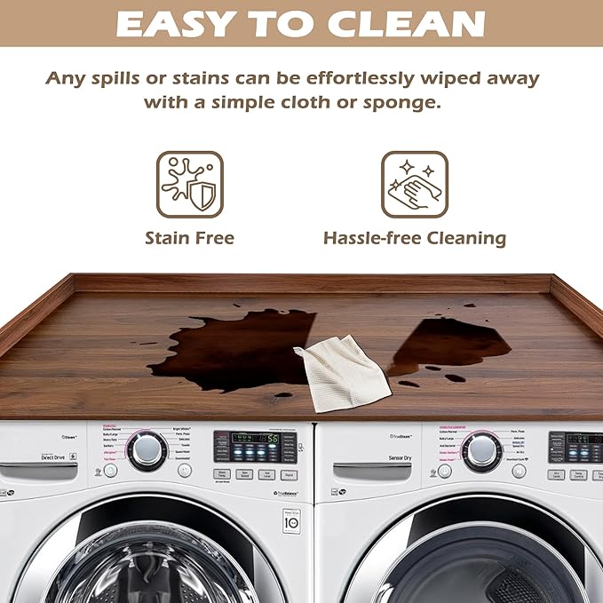 Royxen Washer Dryer Countertop with Solid Wood Core,54“W x 27.5D Laundry Countertop with Edge Rails,Washer and Dryer Topper for Laundry Room Organization(Walnut)