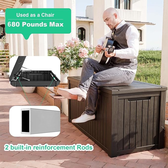 200 Gallon Outdoor Deck Box,Storage Lockable Waterproof Patio Furniture,Garden Tools,Cushions,Pool Accessories Outside Storage Resin Box(Black)