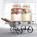 Vintage Wagon Glass Beverage Dispenser with Metal Stand, 2-Pack Drink Dispensers with Wooden Handles, Galvanized Ice Bucket Base for Parties 1 Gallon