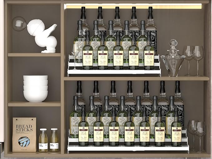 Spice Rack Organizer for Cabinet, 3 Tier Expandable shelf, Great for Kitchen Cabinets, Cupboard,Pantry and more,Metal plate with hole (1 Pack/White,9.45" D x 12.8"~24“L x 3.56" H)
