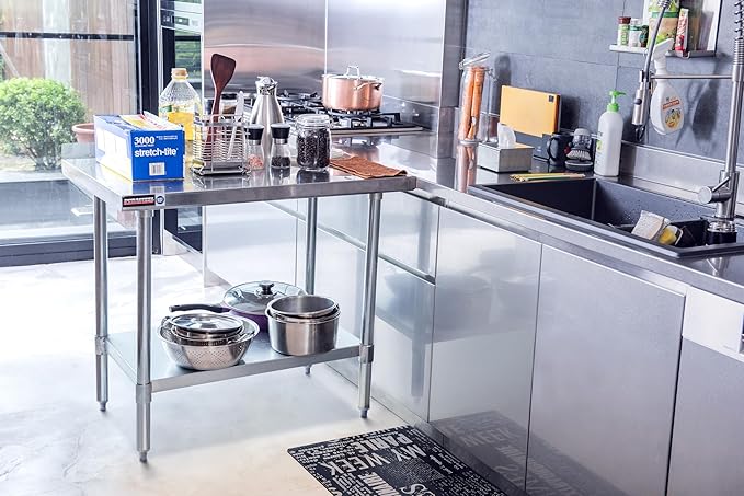 DuraSteel NSF Commercial Kitchen Table - 24 x 30 Inch Cooking Prep Stainless Steel Kitchen Island Workstation w/ Adjustable Under Shelf - Heavy Metal Backsplash Workbench For Restaurant, Home, Garage