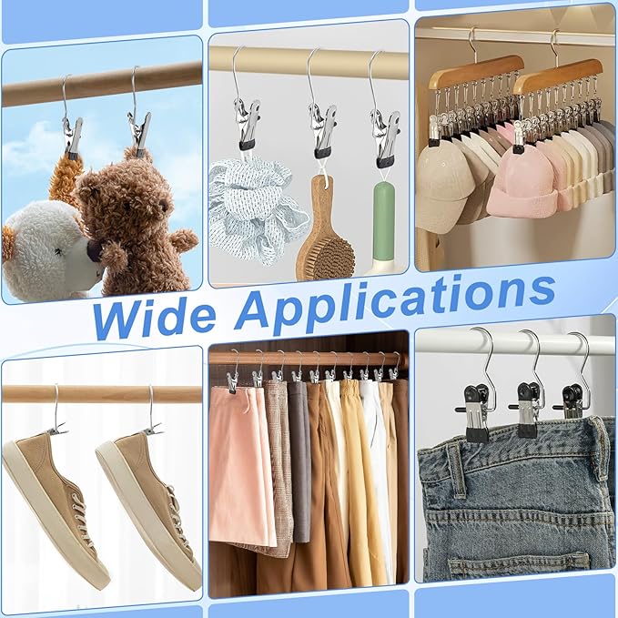 200PCS Boot Hangers Clips for Closet Stainless Steel Clothes Hooks Clip Laundry Hooks Clothes Pins Hanging Clips Portable Clip Hangers Clothespins Hanger for Wardrobe Organization