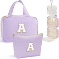 YOOLIFE Christmas Gifts for Women Teenage Girls Stocking Stuffers, Initial Hanging Toiletry Bag for Women Teen Girl, Travel Toiletry Bag Gifts for Mom Daughter Sister Friends, Letter A, Purple