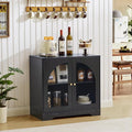 Mid-Century Modern Storage Cabinet with Door, 27" Short Floor Wood Sideboard Buffet Cabinet with Display Arched Acrylic Door & Adjustable Shelve for Bathroom, Living Room, Coofee Bar (Black)