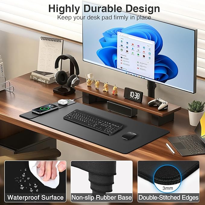 Magnetic Wireless Charging Mouse Pad, 31.5"x15.8" Large Gaming Desk Mat for Keyboard/Laptop, Non-Slip Base & 20W PD Adapter, Waterproof Ultra-Smooth Surface Mousepad for Gamer, Office & Home, Black