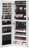 SONGMICS Jewelry Cabinet Armoire, Lockable Wall-Mounted Organizer Unit with 2 Plastic Cosmetic Storage Trays, Full-Length Frameless Mirror, Christmas Gift, White UJJC001W01