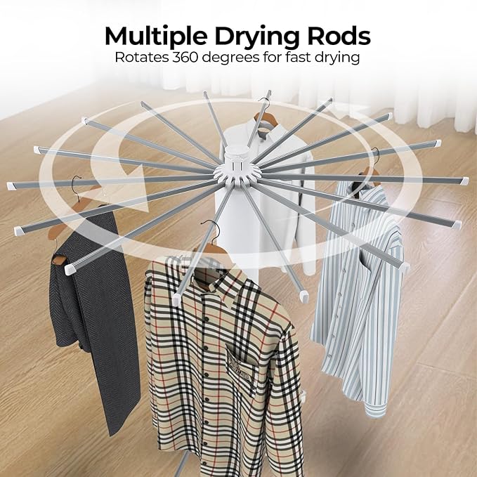 Dollate 4-Legged Clothes Drying Rack Foldable,Octopus-Shaped Portable Laundry Drying Rack,Outdoor and Indoor Collapsible Drying Rack with 4 Pulleys,2 Tier