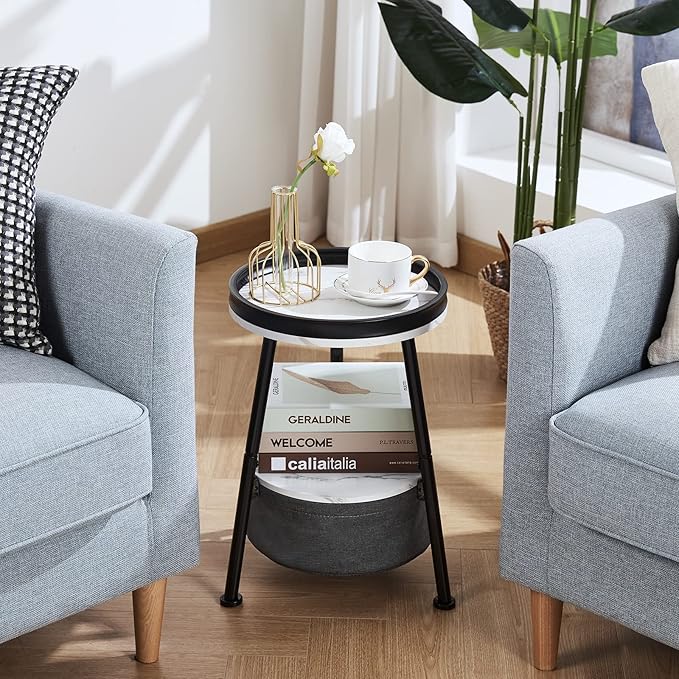 Round End Table, 11.8*17.8' Round Sofa Table, Small Round Table, Small Coffee Table, Living Room, Bedroom