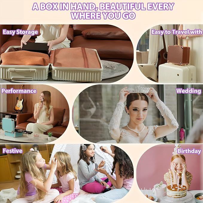 Makeup Organizer Box with Detachable Lighted Mirror, Travel Train Cosmetic Case, Adjustable Divider Storage Bag, Portable Artist Storage Suitcase with Magnetic LED Mirror - Black