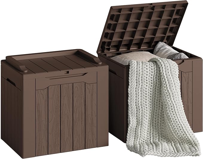 Devoko 30 Gallon Resin Deck Box 2 Pack Outdoor Indoor Waterproof Storage Box for Patio Furniture Pool Accessories Storage for Cushion Garden Tools (Brown, 2 Pack)