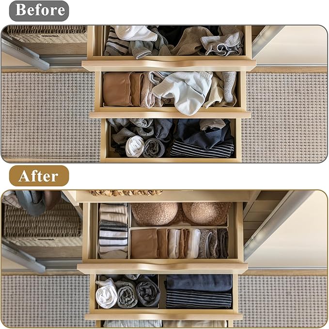 SHENLIU 12 Pack Foldable Cloth Storage Box, Drawer Organizer Clothes, Underwear Organizer, Closet Organizers and Storage Dresser Dividers for Clothes Underwear Bras Socks Lingerie Clothing, Beige