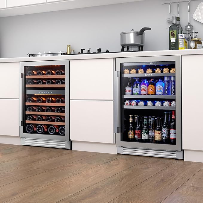 Ca'Lefort Wine Beverage Refrigerator Bundle - 48 Inch 34-65°F Drink Fridge Glass Door, 3 LED Dual Zone Wine Fridge Built-in or Freestanding, Holds 220 Cans and 46 Bottles (11.3 Cu.ft)
