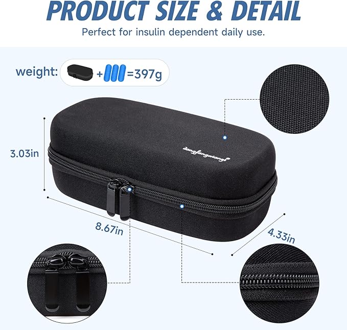 YOUSHARES Insulin Cooler Travel Case - EVA Protective Diabetic Medication Cooling Bag, Refrigerated Insulated Storage Kit for Insulin Pen and Diabetes Supplies with 3 TSA Approved Ice Packs