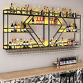 94.4in Wine Rack Wall Mounted, Modern Wine Storage Rack Wall Mounted with Wine Glass Holder, Liquor Shelf, Bar Shelves for Liquor Bottles (3TIERS Black, 94.48 * 7.87 * 33.85INCH)