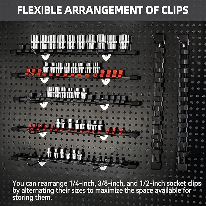 Socket Organizer Drive ABS Tools - Black Socket Holder, Premium Quality 30 Pieces Socket Holders Kit 1/4-Inch x 160 Clips, 3/8-Inch x 150 Clips, 1/2-Inch x 120 Clips（30PC,Black)