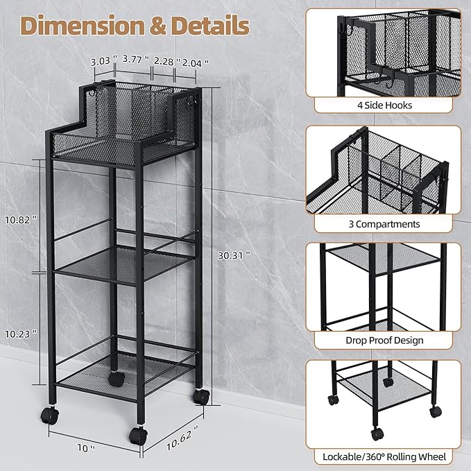 VITVITI Metal Hair Tool Organizer Shelf for Bathroom, 3 Tiers Hair Product Organizer Cart Floor Stand, Curling Irons Straighteners Storage Makeup for Vanity (Black Color)