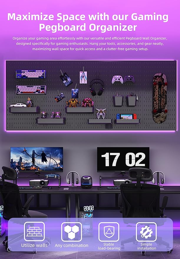 Revamp Your Space With A Versatile Pegboard Kit - Effortlessly Organize Home, Office, And Gaming Setup With Customizable Hanging Solutions (Black)