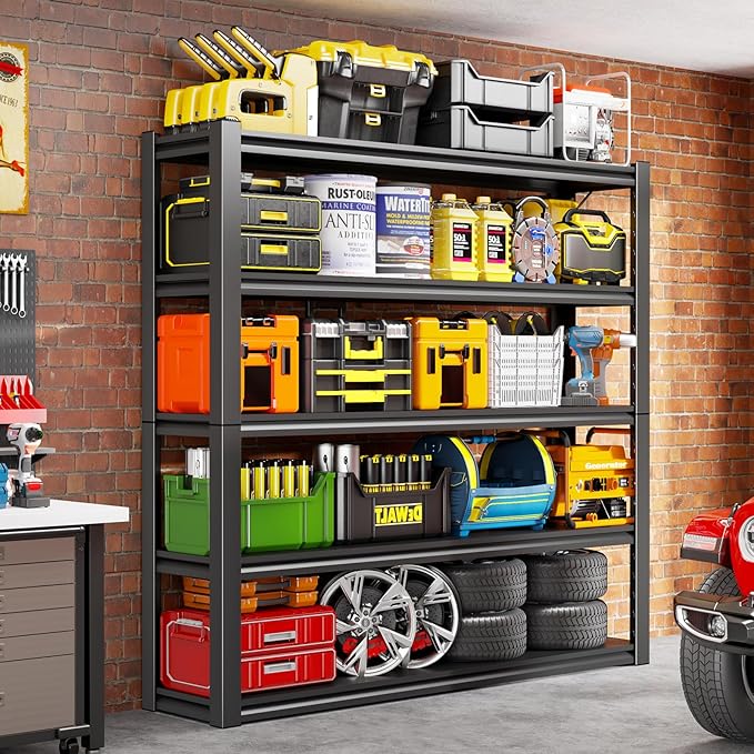 Heavy Duty Garage Shelving, 5 Tier Metal Shelving with Adjustable Shelves, 3000LBS Storage Racks, Shelf Storage Units, Utility Shelves for Garages, Basements, Warehouses, Supermarkets