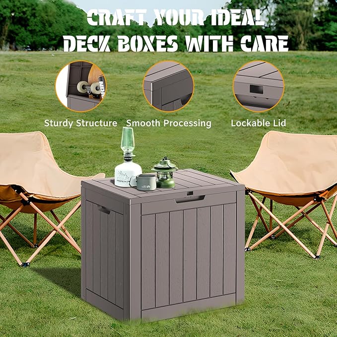 NUNU LAB 32 Gallon Outdoor Storage Box Waterproof, Outside Package Delivery Deck Boxes with Lockable Lid, Backyard Storage Bin For Garden Tools, Patio Cushions Accessories, Gray