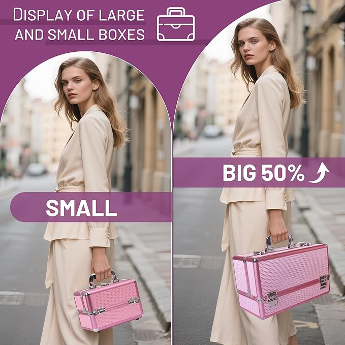 Makeup Train Case Cosmetic Organizer Case Makeup Box Portable Make Up Artist Travel Case with 4 Trays Dividers Lockable Hard Train Case Nail Tech Supply Storage - Crystal Pink