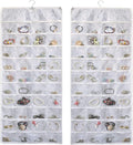 BB Brotrade Hanging Jewelry Organizer, Double-Sided Jewelry Storage Organizer with Embossed Pattern, 80 Clear PVC Pockets for Holding Jewelries (White)