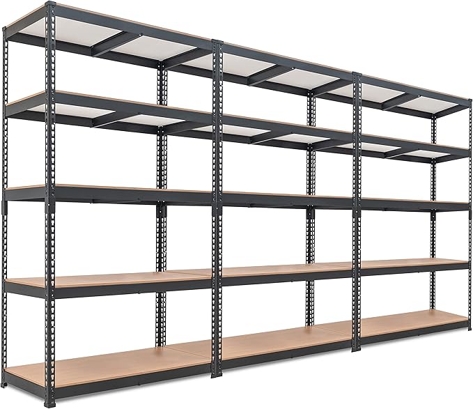 HOMEDANT 5-Tier Laminated Boltless Heavy Duty Metal Shelving Unit Adjustable Garage Storage Utility Rack Shelves Organization Multipurpose Shelf Warehouse Industrial (3, (L) 39.8" W, Black)